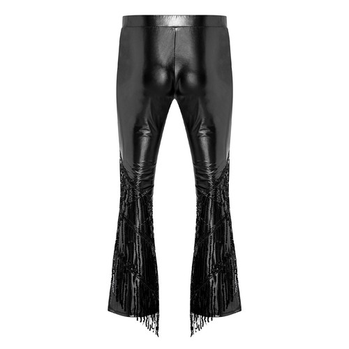 Mens 70s Disco Metallic Shiny Long Pants Bell Bottom Tassel Dance Trousers - Picture 19 of 44