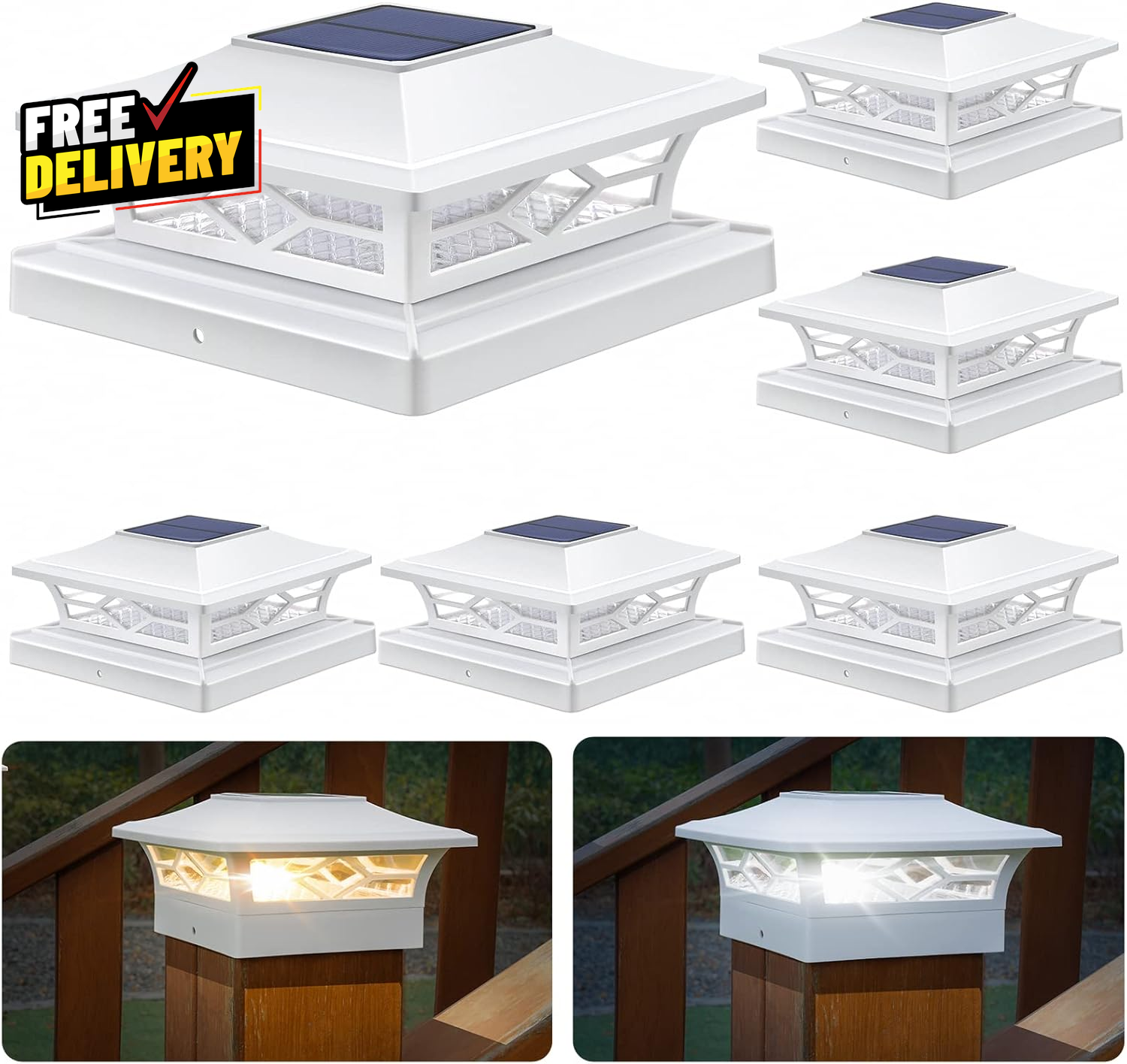 4X4 Solar Post Cap Lights 6 Pack 2 Modes Bright 5X5 Vinyl Fence Post Caps.....