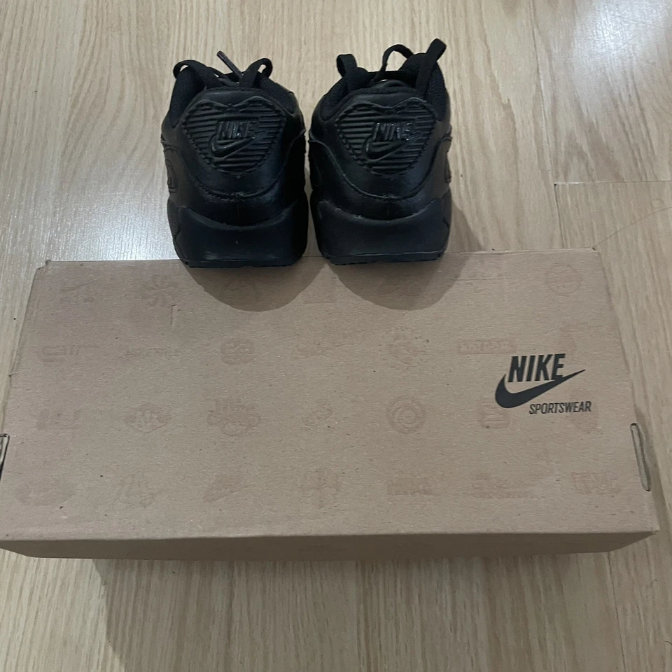 Zapatos de cuero negros Nike Air Max 90 (TD) para niños pequeños / 408110 002 / Talla 9.5C NUEVO Foto 4 de 4