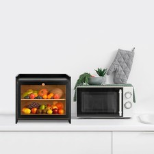 Double Layer Bamboo Bread Box W/ Acrylic Window Bread Holder,Kitchen Countertop