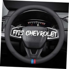 Leather Car Steering Wheel Cover, For Chevy Three-color mark - pure black