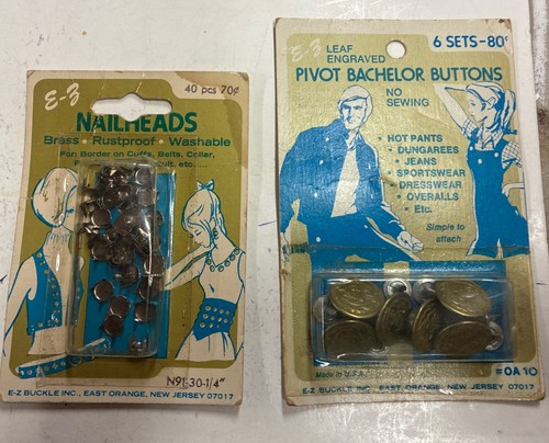 14 West .45 Cal, 40 VINTAGE E-Z NAILHEADS 1/4", 12 BRASS Bachelor Buttons Snaps