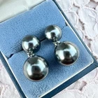 Vintage Carolee Faux Black Pearl Drop Dangle Costume Earrings Signed Jewelry 1”
