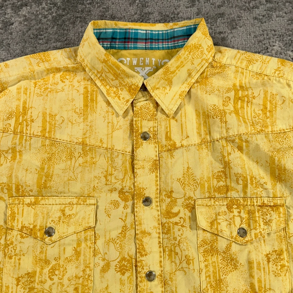 Camisa Wrangler Twenty X Western Para Hombres XL Amarilla Floral Perla A Presión Manga Larga 20X Foto 2 de 4