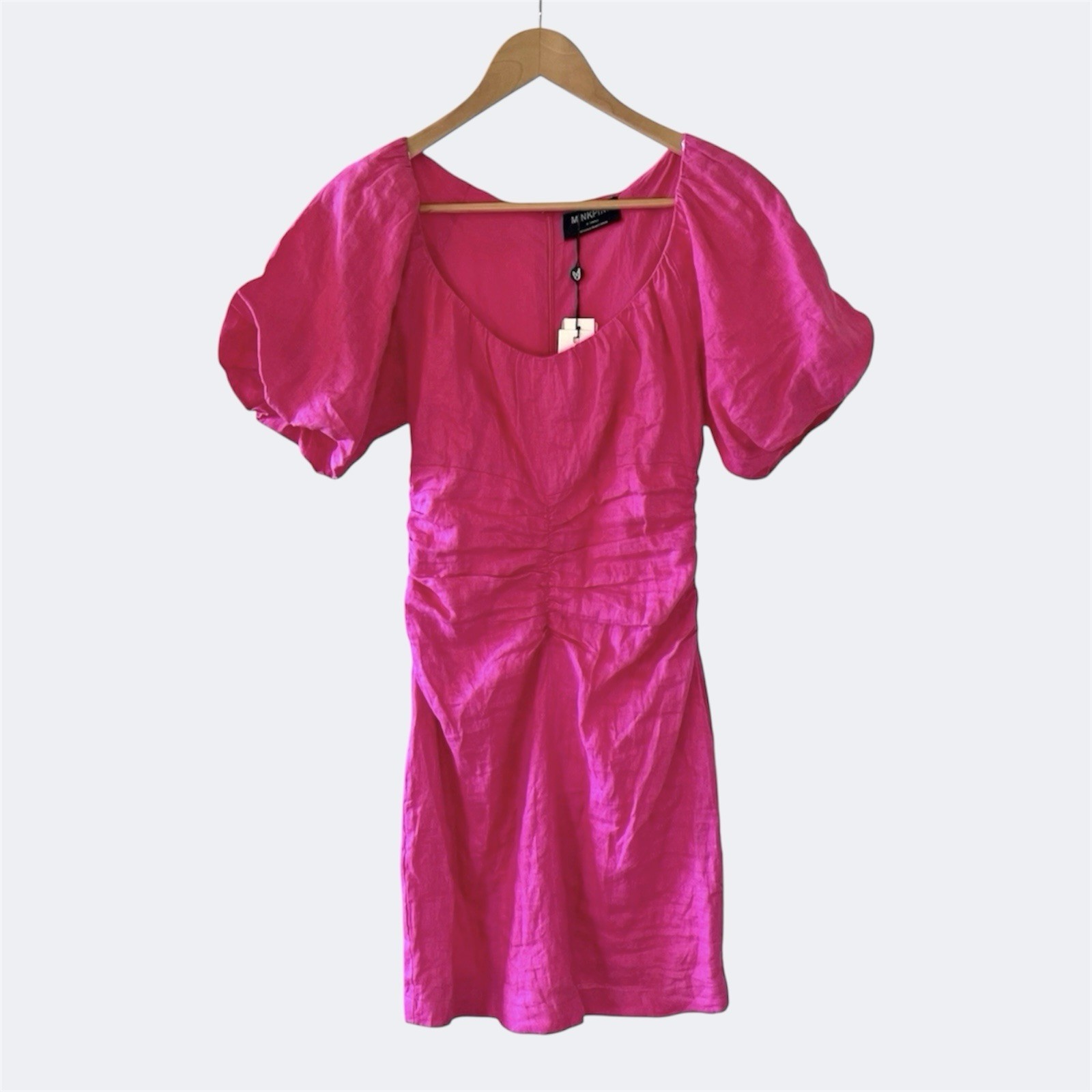 Mink Pink Samara Ruched Dress Pink AU 6 / US 2 / XS Short Sleeve Linen Mini image 4