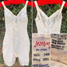 Vintage Jezebel Lace Bodysuit 34B White Teddy Shapewear Nylon Spandex 80s 90s