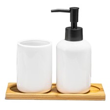 White Ceramic Soap Dispenser and Toothbrush Holder,3-Piece Bathroom Accessori...