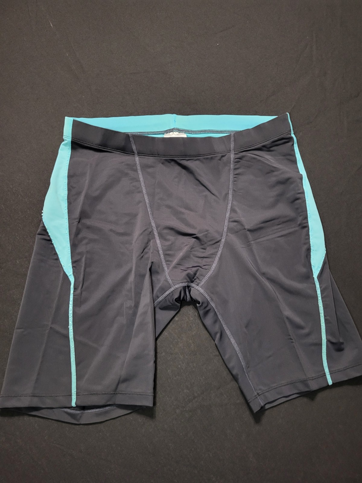Men's Black/Blue Compression Shorts XL Polyester Spandex Drawstring Thigh