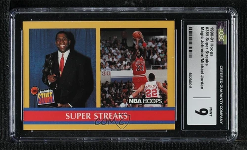 1990-91 NBA Hoops Inside Stuff Magic Johnson Michael Jordan #385 CGC 9 Mint HOF