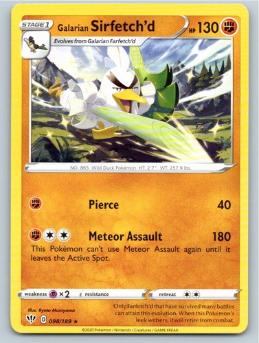 2020 POKEMON GALARIAN SIRFETCH'D DARKNESS ABLAZE 098/189 RARE NM A51072 FREE S&H