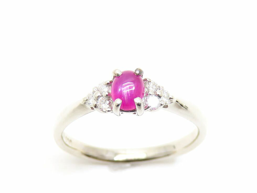 Authentic Star Ruby Pt900 Ring Ruby 0.54ct Diamon… - image 2