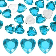 25-Pack Heart Rhinestone, 20mm Acrylic Heart Rhinestone Stickers Water Blue 