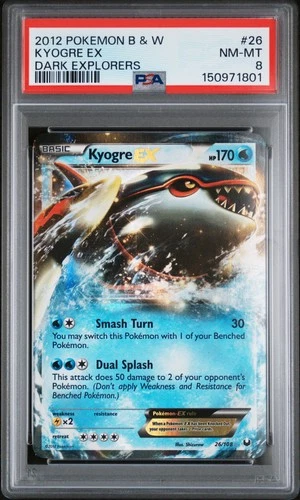2012 POKEMON B&W DARK EXPLORERS #26 KYOGRE EX PSA 8