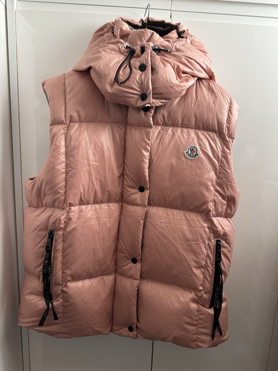 Moncler Women's Pink Puffer Gilet Down Vest with Hood Size UK