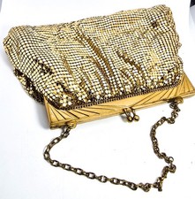 Whiting and Davis mid century vintage gold mesh metal clutch purse with strap