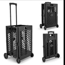 Folding Boot Cart Shopping Trolley Case Storage Box On Wheels Foldable Crate Car