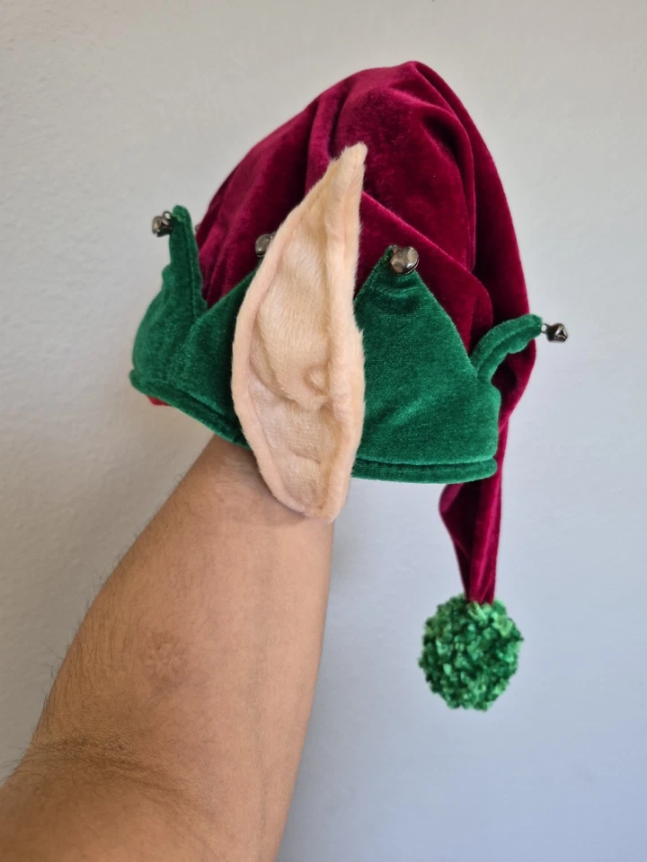 Plush Elf Hat with Ears- Green/Red - Christmas - Deluxe Costume Accessory - Image 4 of 4