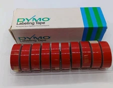 Vintage Dymo Labeling Tape | 1/2" X 12' | Glossy Red | 10 Rolls | Original Box