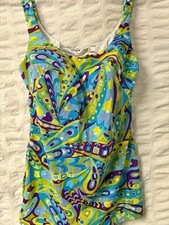 VNTG 1960s Psychedelic 2 Piece Bathing Suit Playsuit Size 40/18 Blue Violet