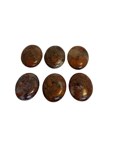 Lot Of 6 Oval Red And White Jasper Beads (2047 A B)