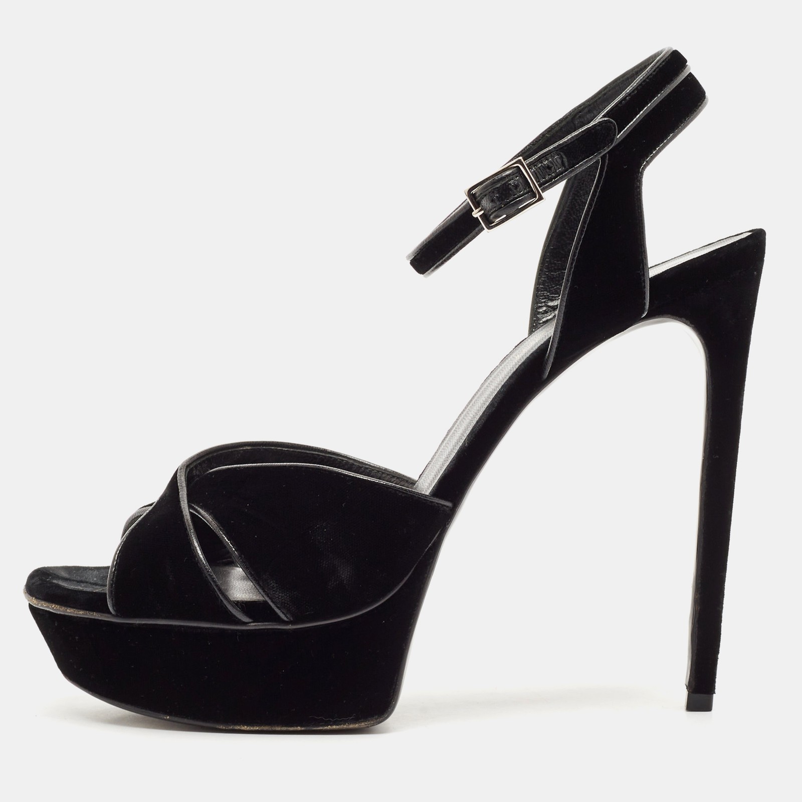 Saint Laurent Black Velvet Tribute Ankle Strap Sandals Size 41 EU