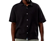 Pacsun Men’s Cropped Boxy Gauze Textured Camp Shirt SS 100% Cotton Black NWT