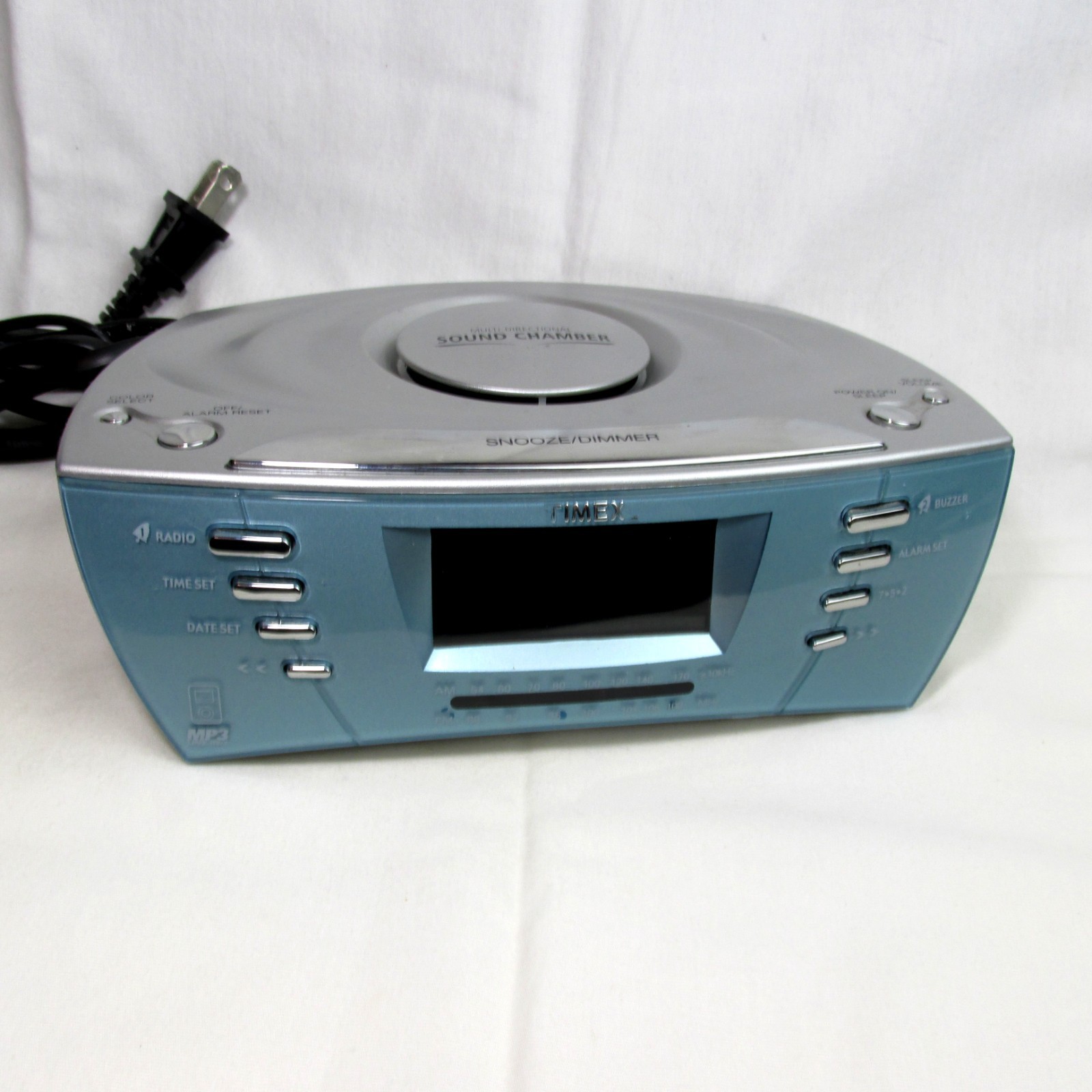 Timex T 439 S Dual Alarm Clock Radio Multi Direction Sound Chamber Snooze Blue image