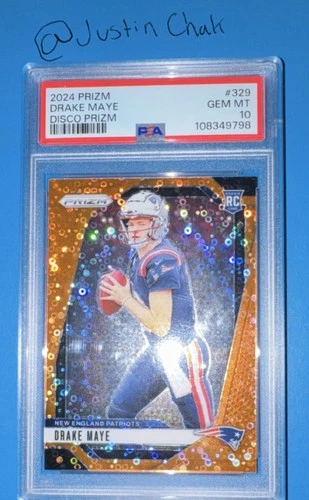 2024 Panini Prizm Disco Prizm Rookie Drake Maye Patriots #329 PSA 10