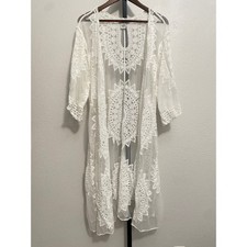 Sheer Embroidered Boho White Duster Festival Earthy Fairy Eclectic Coastal Beach