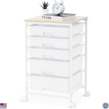 5-Tier Rolling Utility Cart with 5 Drawers & Lockable Wheels, White