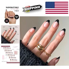 30 Nails 9-Caviar Color Press-On Kit Reusable Short Almond Tips with Accessories