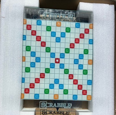 Scrabble Glass Edition Board Game w/ Rotating Base Winning Solutions No Tiles