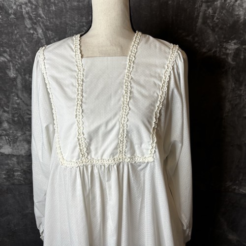 Vintage Le Voy's Dress Large White Maxi Prarie Modest High Waist Pockets - Picture 3 of 12
