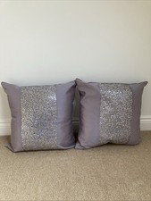 50x50cm Pair Of Next Silver And Sequin Cushions With Pads