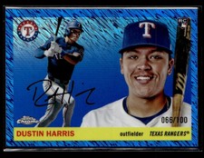2025 Topps Chrome Platinum Dustin Harris Blue Lava Refractors #/100 Rookie card. rookie card picture