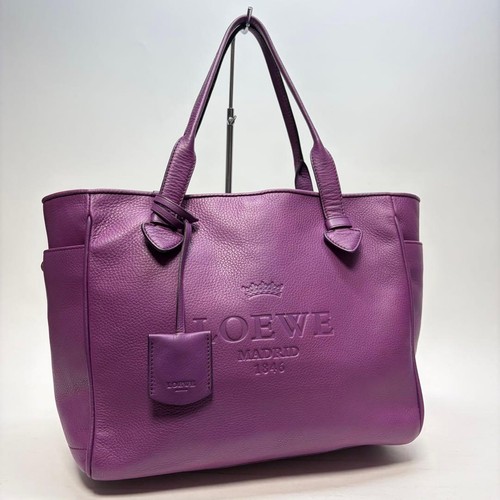 LOEWE Heritage Purple Leather Tote Bag Rare Authentic Vintage Handbag