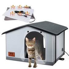 Insulated Heated Cat House Indoor/Outdoor, Weatherproof Cat House with Heated...