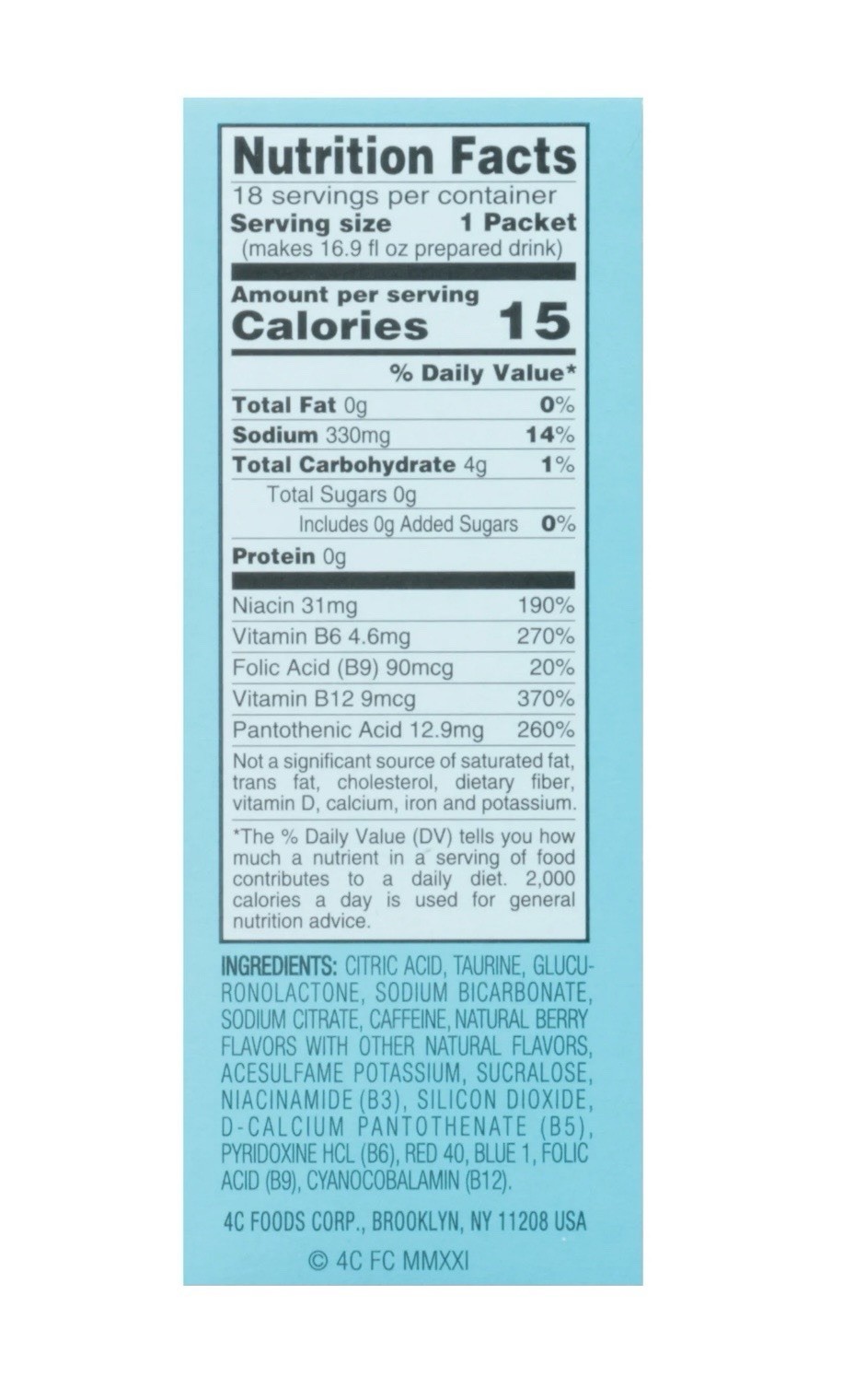 4C Totally Light To-Go Energy Rush Berry Drink Mix