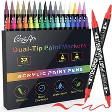 32 Colors Paint Markers, Dual Tip Acrylic Paint Markers for Wood, Canvas, Glass,