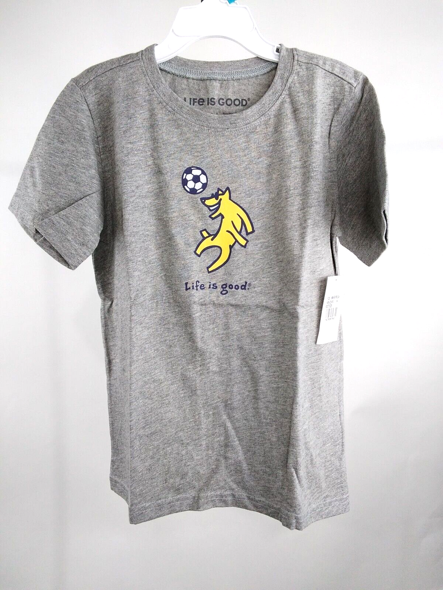 Life is Good Kid S/S Vintage Crusher Tee Rocket Soccer Gray Medium
