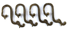 4 Ornate Vintage Clothing Coat Hooks Hangers Serpentine Design Solid Brass