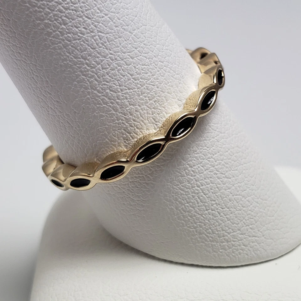 Pandora 14k Yellow Gold Black Enamel Ring Band 150173EN16 Euro 60 / US 9 - Image 3 of 4