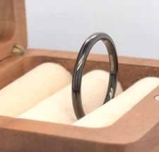 Stacking Thin Black Tungsten Her Ring High Polished Edge Valentine Day Gift Ring