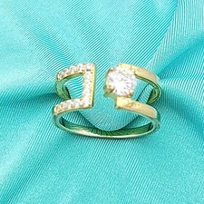 Silver Vermeil Wrap-Around Cubic Zirconia Ring-Sterling-Gold Overlay-5mm CZ