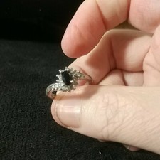 Sterling Silver Black Onyx/CZ Cocktail Ring-size 6.75