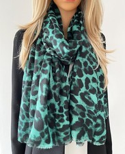 Ladies Large Leopard Print Scarf Green Brown Blue Beige Shawl Big Long Plain