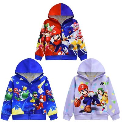 Zip Jacke Mantel Langarm Kapuze Top Weihnachtsgeschenk Super Mario Print Hoodie