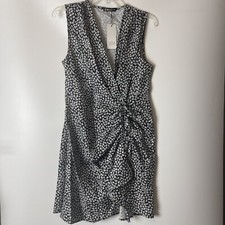 NWT Sheilay Faux Wrap Dress Abstract Print Sleeveless Black White SZ M