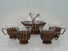 Modernist HEINRICH LÖFFELHARDT - - TEEKANNE 1,0 L + 4 Gläser - - JENAer Glas