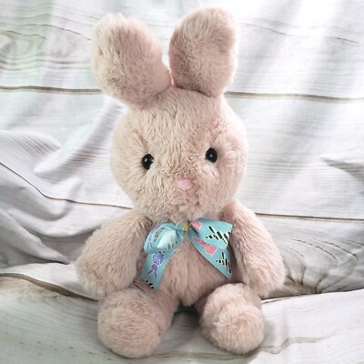 Walmart Rabbit Plush Blush Pink Bunny Stuffed Animal Blue Bunny Bow 11 Inch 2021
